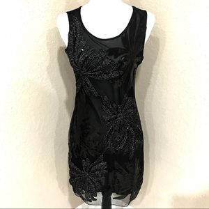 Embroidered Black Sheer Cocktail Dress